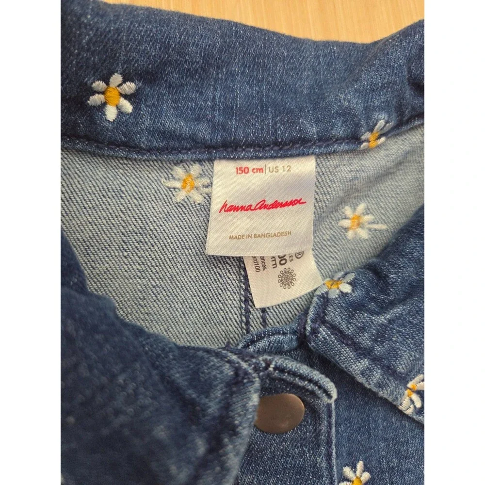Hanna Andersson Girl's 12 (150cm) Embroidered Flowers Denim Jacket Snap Buttons